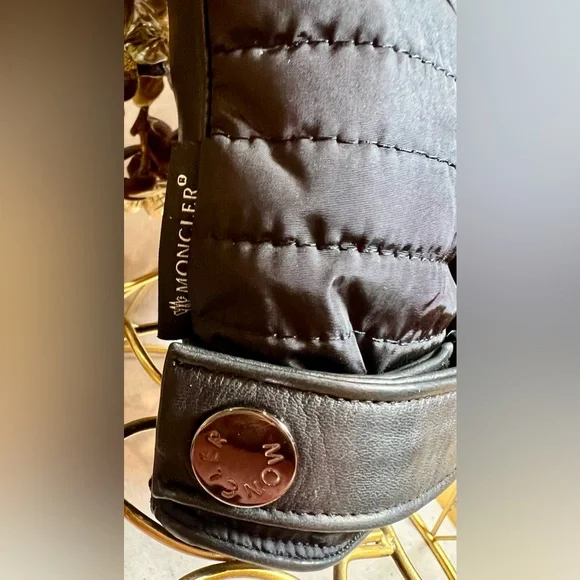 Moncler Black GUANTI Quilted Leather Wool Women’s Gloves Size Medium - Picture 5 of 11